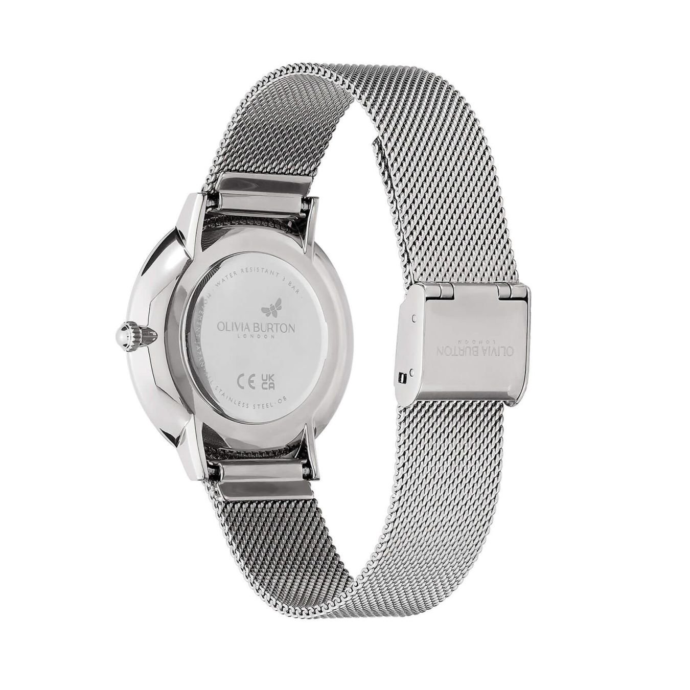 Olivia Burton Floral Blooms Ultra Slim Silver Mesh Watch